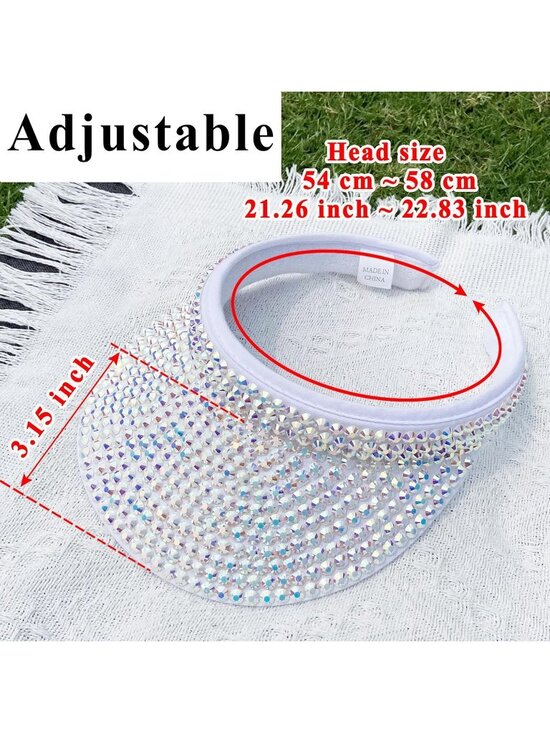 ?Women\'s White Sun Shiny Rhinestones Clip On Visor Adjustable Bling Hats main image 4